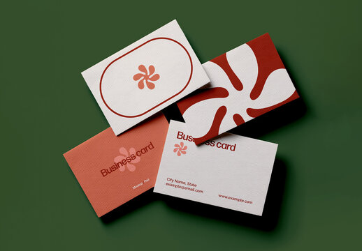 Four Business Cards Mockup Arranged in Overlapping Layout