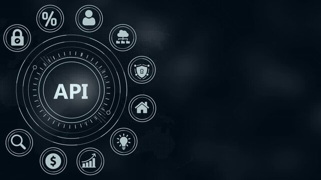 Application Programming Interface Concept with Icons and Data Flow on Dark Background technology digital