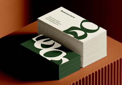 Two Stacked Business Card Piles Arranged on Platform Surface