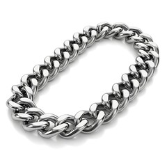 Obraz premium Shiny silver metal chain link with 3d chrome steel circles and strong iron rings design isolated on white background as a symbol of security and connection