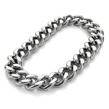 Shiny silver metal chain link with 3d chrome steel circles and strong iron rings design isolated on white background as a symbol of security and connection