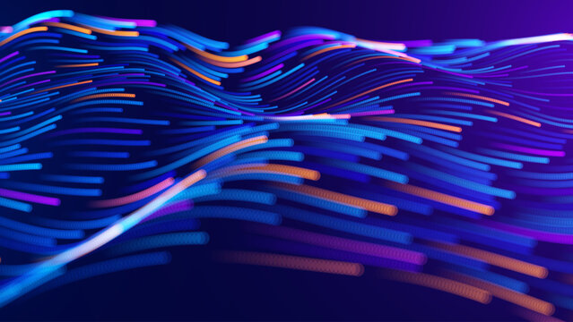 Neural Network Data Stream Showcasing Artificial Intelligence Workflow for Tech Business Reports. Modern AI Data Science Concept Background for Presentations. Vector Illustration.