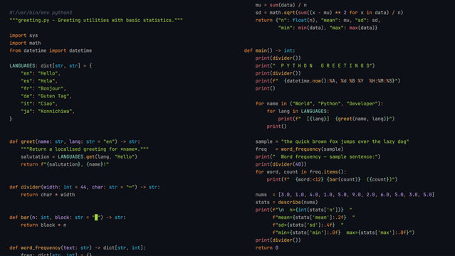 Modern Developer Programmer Screen with Python Programming Language Code with Color Syntax Highlighting. Vector Illustration.