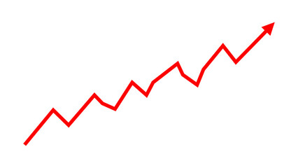 Red graph line arrow chart moving up concept of stock market business growth, financial profit, economic success, investment increase. Business grow up sign vector illustration.