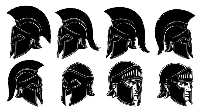 Classical Greek and Roman Warrior Helmets &ndash; Historical Battle Headgear Vector Set EPS 10