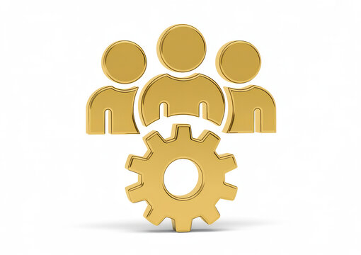 Golden gear with three people team teamwork collaboration