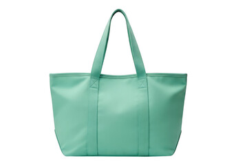 A large mint green tote bag with sturdy handles and a spacious interior isolated on transparent background 'Png