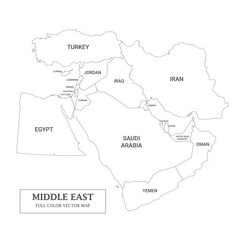 Obraz premium Middle East outline border map and vector illustration on white background printable and decoration. 