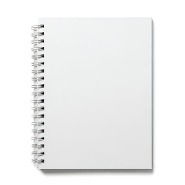 A blank spiral bound notebook with a silver coil and white pages isolated on white background