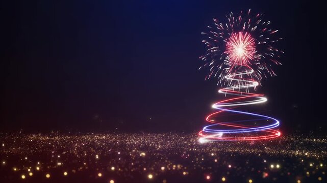 Vibrant neon lights swirling in dark space with sparkling gold particles