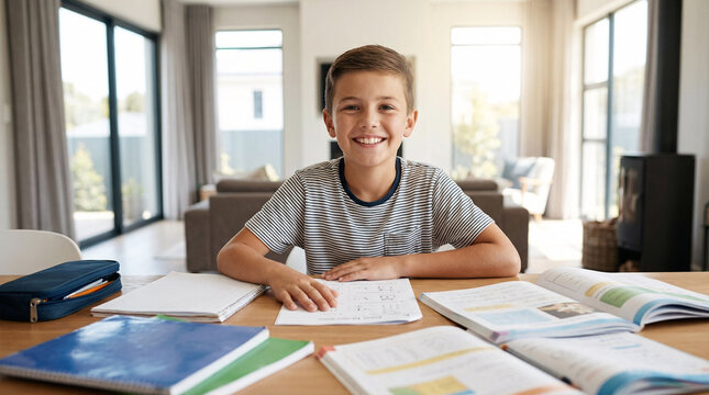  Happy boy finishing homework