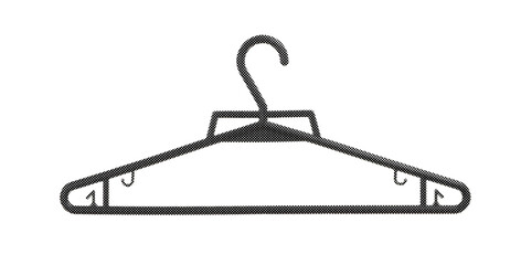 Black metal hanger isolated on light background. Clothing support tool with hook and frame...