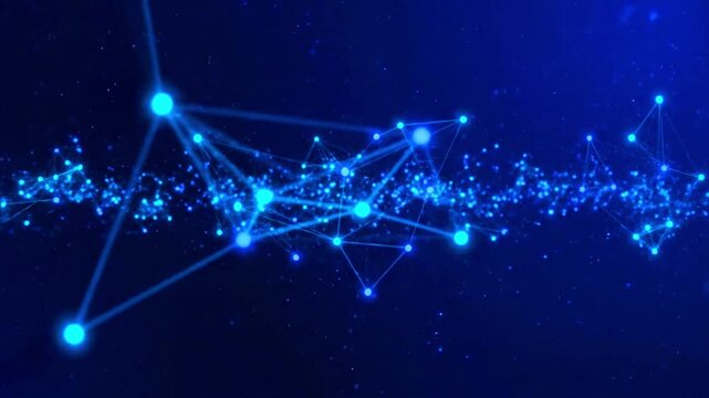 Digital Network Connectivity Illustration with Glowing Blue Nodes, Interconnected Data Lines, Dark Background, Neural System Representation, and Modern Artificial Intelligence Artwork Design