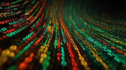 Obraz premium Digital Stream of Data: Abstract representation of a digital stream of data, with lines of binary code flowing across the frame, highlighting the concepts of information.