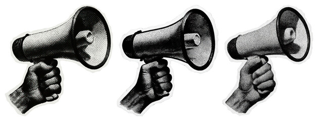 Naklejka premium Retro megaphones in hands
