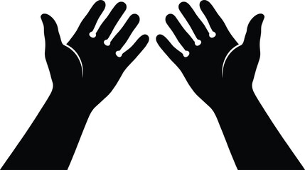 Fototapeta premium Raised hands silhouette vector illustration, prayer gesture, offering symbol, worship design, Islamic culture, spirituality, celebration, tradition, religion, art