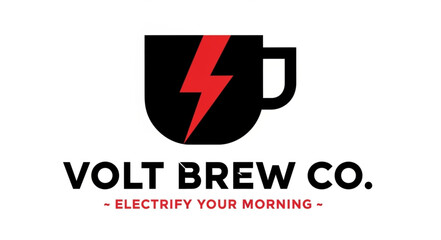 Obraz premium Volt Brew Co. Coffee Logo Design with Lightning Bolt.
