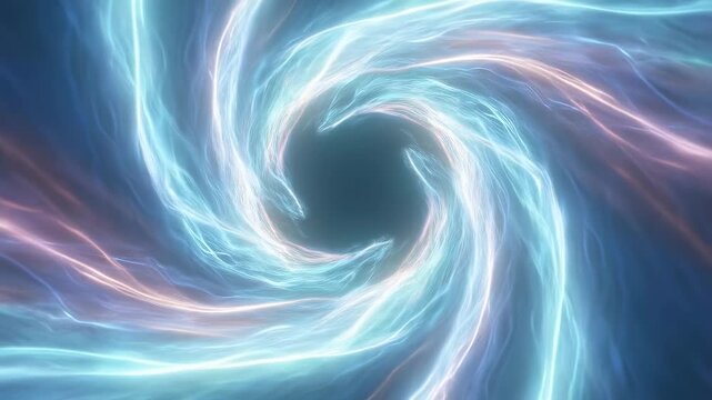 Abstract swirling vortex of light with glowing energy strands. Represents the concept of time travel, cosmic phenomena, and digital transformation