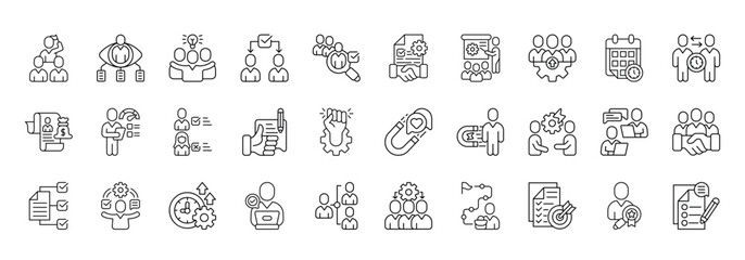 Staff Management Icon set Collection in Line Style. leadership, supervision, teamwork, delegation, recruitment