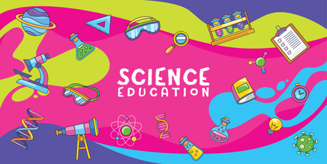 Fototapeta premium Hand drawn science education template banner vector background