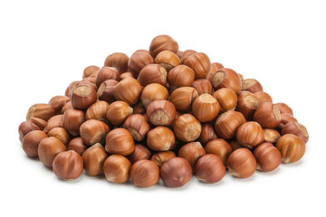 Fototapeta premium Brown hazelnuts piled on white background heap