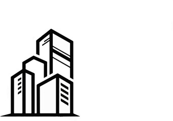Obraz premium Stylized abstract illustration of clustered modern buildings in black and white outlines