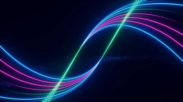 Colorful neon light waves on a dark background. Dynamic visual effects for modern digital art, music, and technology presentations