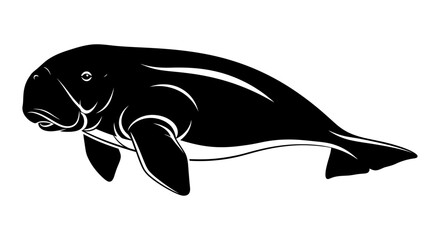 Manatee swimming in the ocean, a serene scene captured from a side view © Nwar