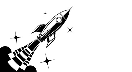 A sleek rocket launches into the starry night sky from a mysterious silhouetted landscape viewed from a distance. © Nwar