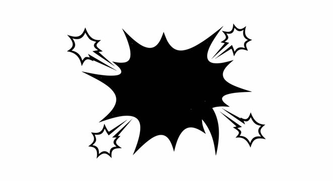 Black starburst explosion shape with radiating lines on white