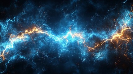 Fototapeta premium Bright cosmic clouds with intertwining blue and orange threads create an effect of mysterious energy, ideal for science fiction. Used as an atmospheric background 