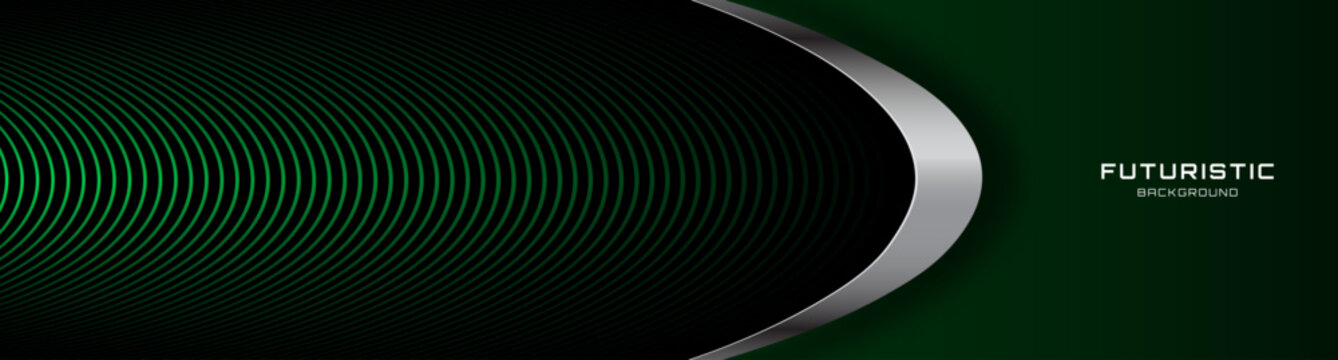 3D green lines techno abstract background overlap layer on dark space with curved shapes effect decoration. Modern graphic design element stripes style concept for web, flyer, card, or brochure cover
