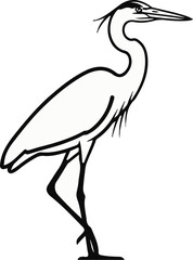 Obraz premium A striking black and white illustration of a graceful heron with a long beak