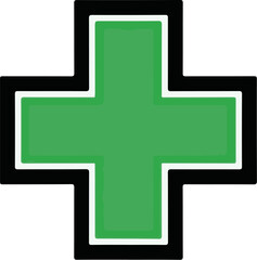 Obraz premium A simple green cross symbol with a white and black border