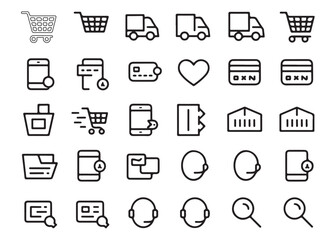 Fototapeta premium Shopping cart with delivery truck and credit card icons for online shopping on white background