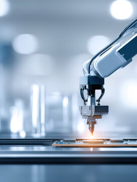 Illustration of lithography machines for chip manufacturing.