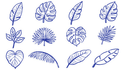 Fototapeta premium Hand Drawn Tropical Leaves Collection Outline Vector Set