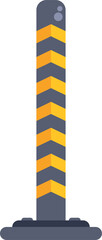 Traffic safety bollard with yellow stripes marking restricted area