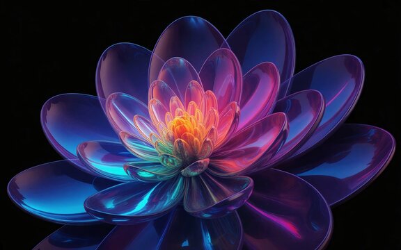 beautiful abstract colorful flower. ultrawide 16:9 wallpaper background perfect for oled display with vibrant colors on dark. for ads web design, prints and copy 
