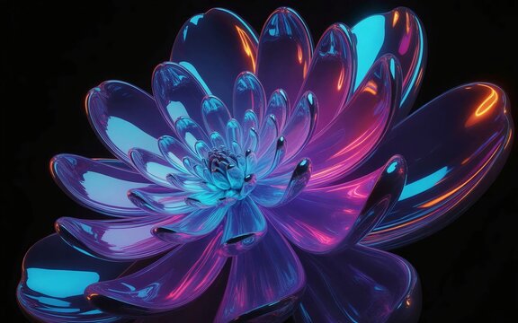 beautiful abstract colorful flower. ultrawide 16:9 wallpaper background perfect for oled display with vibrant colors on dark. for ads web design, prints and copy 
