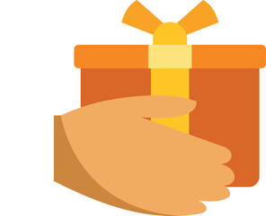 Fototapeta premium Hand holding and presenting a wrapped gift box with a bow