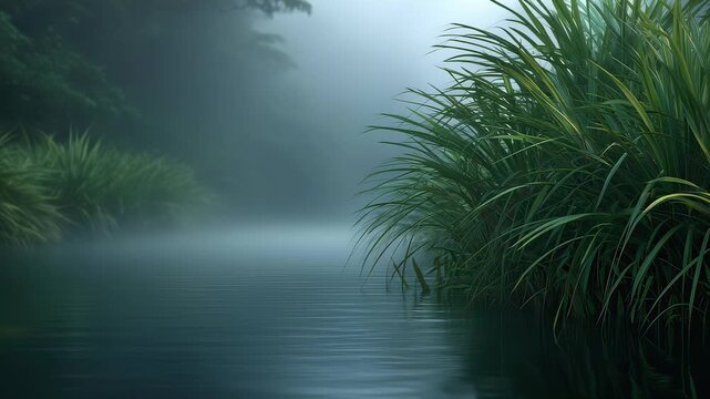 Tropical swamp in photorealistic landscape background