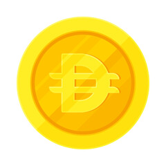 Obraz premium Gold coin with UAE dirham sign (Dh). Economy, finance, investment, profit, money, AED currency concept. Flat vector illustration isolated on white background