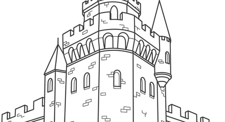 Medieval castle tower line art drawing illustration © jum
