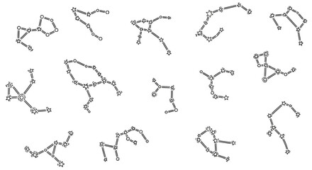 Minimalist black and white constellation pattern with star outlines. © jum