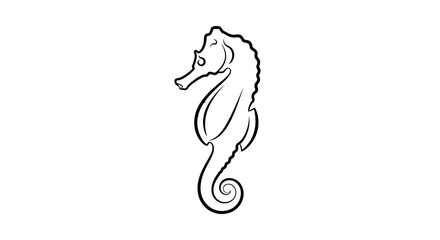 Minimalist black outline seahorse graphic isolated on white background © jum