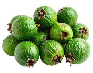 Naklejka premium Pile of ripe, green, oval-shaped fruits with tiny red specks