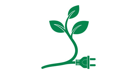 Fototapeta premium Green plug with leaves growing out of it on a white background, symbolizing eco-friendly energy.