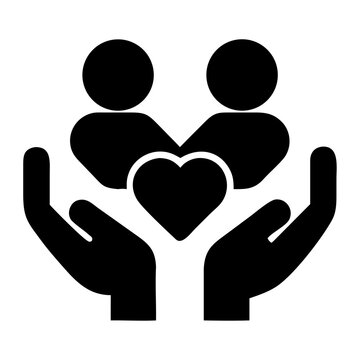 Hands cradling two heads with a heart symbol between them