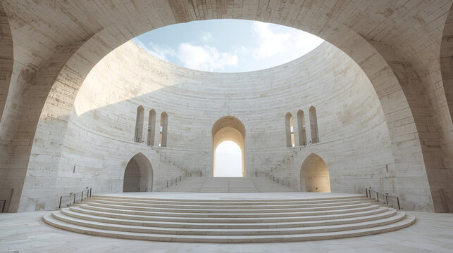 Monumental Amphitheater Carved from White Salt Stone